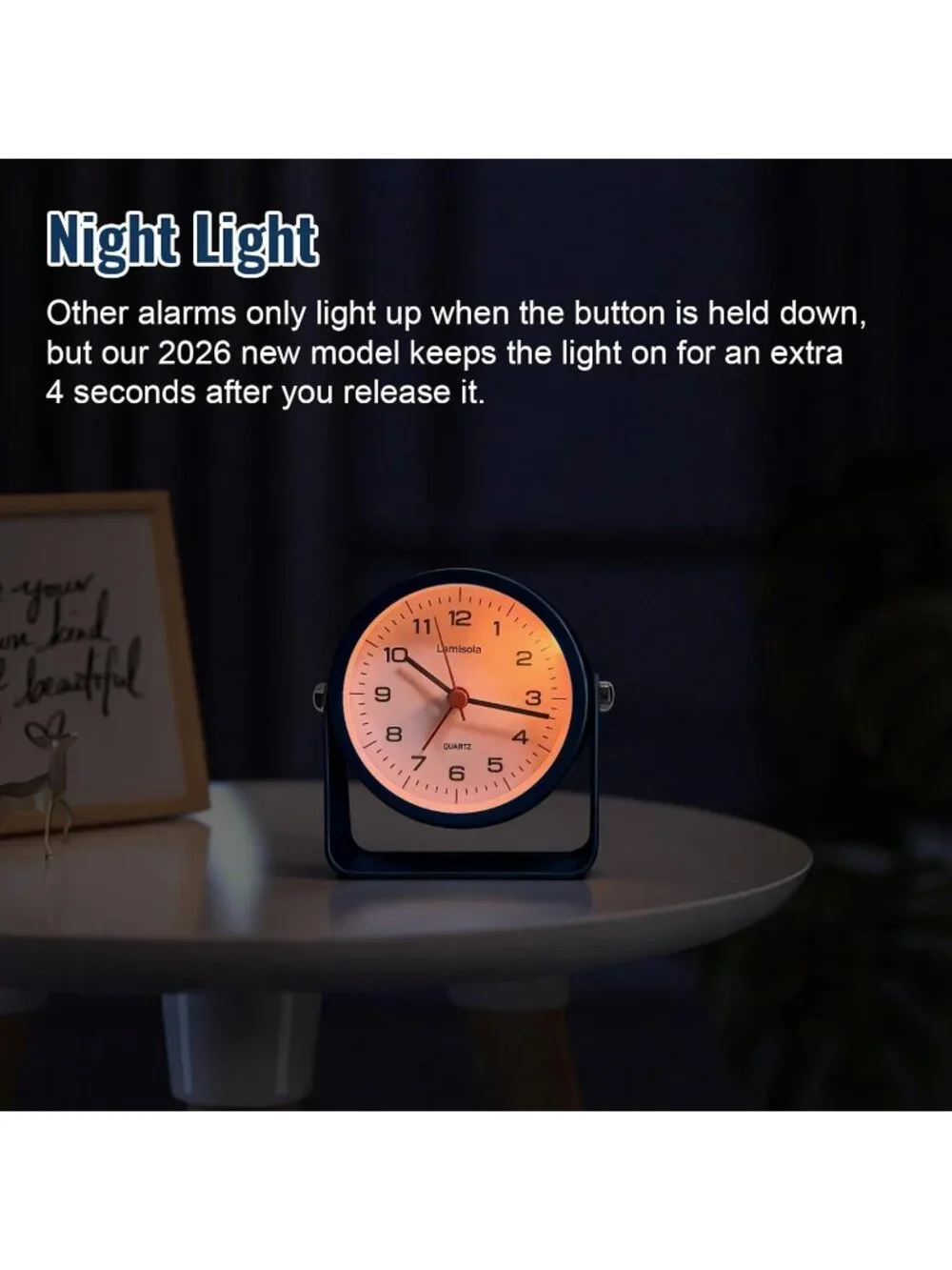 Home Navy Blue Analog Quartz Battery Vintage Operated Silent Desk Alarm Clock